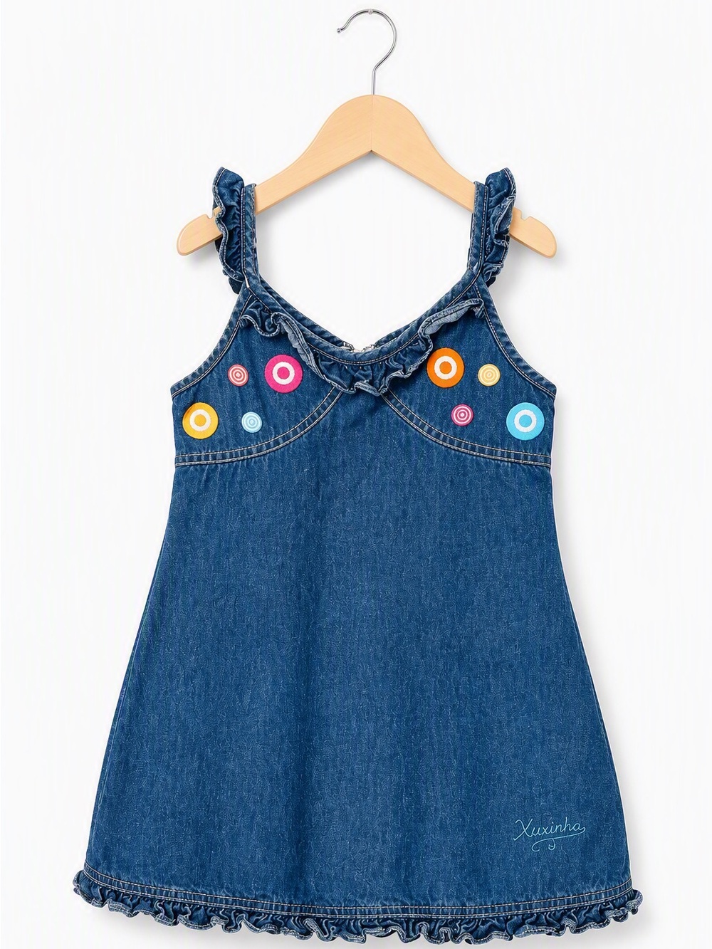 Vintage Y2K turma da Xuxinha by Pupi Ruffle Denim Bullseye Dress 6